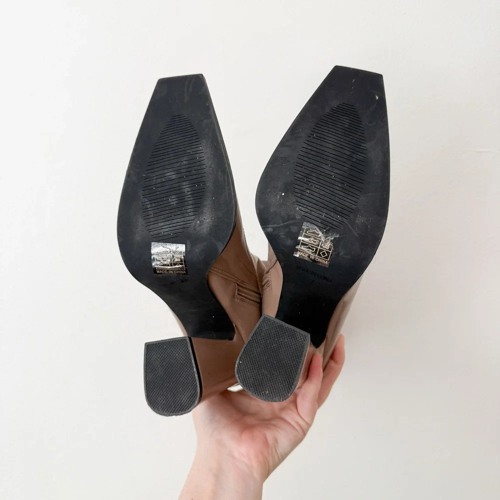 Princess Polly Barcelona Square Toe Block Heel Nude Patent Sock Boots‎ Size 7